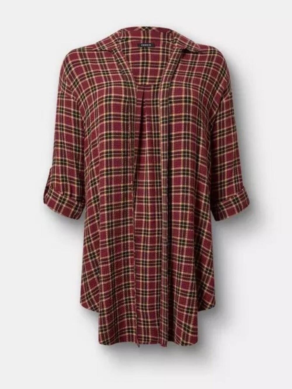 NWT TORRID 2X Oversized Shirt Kimono~Sandy plaid Burgundy